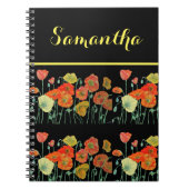 オレンジ色のポピー ポピーの花 フラワーの黒ノートブック ノートブック (正面)