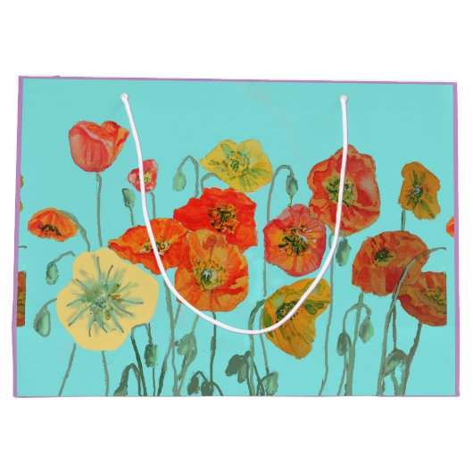 オレンジ色のポピー ポピーの花 水彩ギフトバッグ ラージペーパーバッグ (裏面)