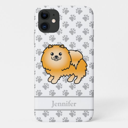 オレンジ色のポメラニアンのかわいいキャラクターデザインの犬と名前 Case-Mate iPhoneケース (裏面)