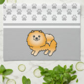 オレンジ色のポメラニアン グレーの足の模様 キッチンタオル (折り畳み)
