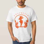 オレンジ色のポリネシアンダンサーとハイビスカスの花 Tシャツ (正面)