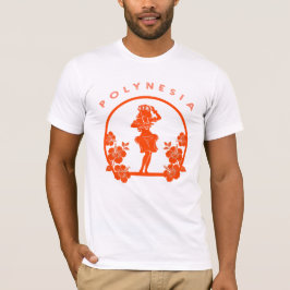 オレンジ色のポリネシアンダンサーとハイビスカスの花 Tシャツ