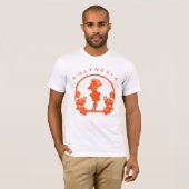 オレンジ色のポリネシアンダンサーとハイビスカスの花 Tシャツ (正面フル)
