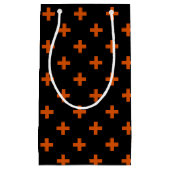 オレンジ色のポルカが黒に交差 スモールペーパーバッグ (正面)