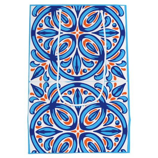 オレンジ色のマジョリカタイルパーソナライズされたの好み ミディアムペーパーバッグ (裏面)