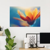 オレンジ色のマリゴールド色の花（青） ポスター (ホームオフィス)