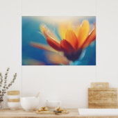 オレンジ色のマリゴールド色の花（青） ポスター (キッチン)