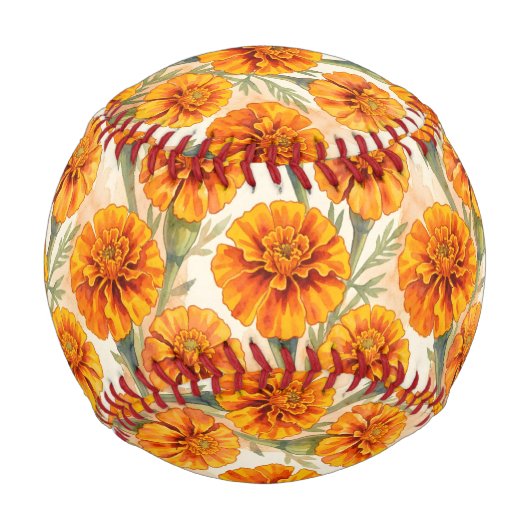 オレンジ色のマリーゴールドの花のパターン 野球ボール (正面)