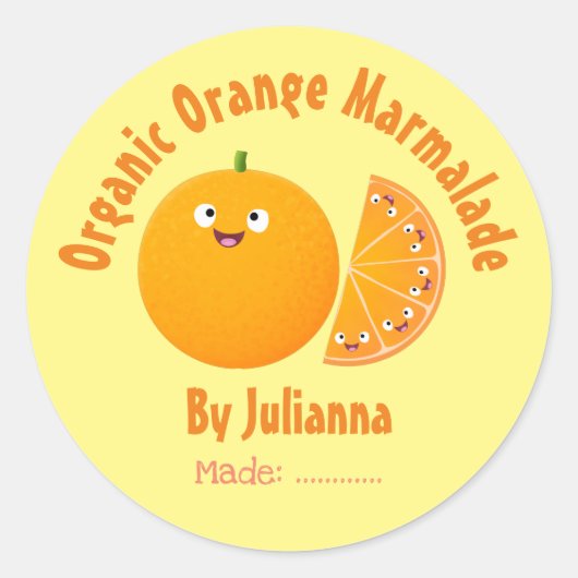 オレンジ色のマーマレードかわいい漫画プロデュースのラベル ラウンドシール (正面)