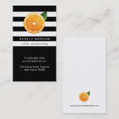 オレンジ色のミカンのロゴのスライス白黒ストライプ 名刺 (正面/裏面)