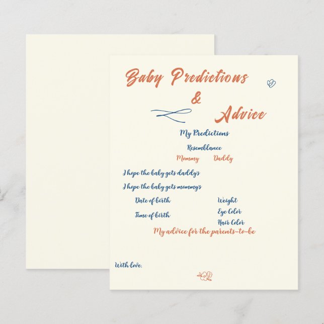 オレンジ色のミニマリスト男女兼用ベビーシャワーゲーム (正面/裏面)