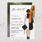 オレンジ色のミニマル写真彼女はそれを卒業した 招待状 (正面/裏面)