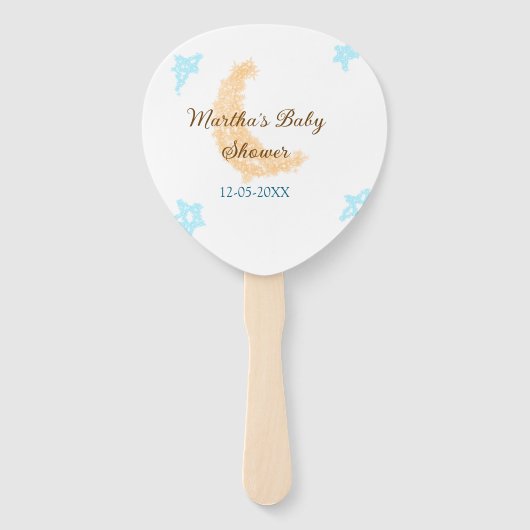 オレンジ色のムーンブルー星グリッター赤ちゃんシャワー輝く ハンドファン (正面)