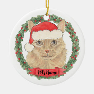 オレンジ色のメインクーン猫のクリスマスオーナメントをオリジナルで セラミックオーナメント