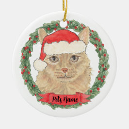 オレンジ色のメインクーン猫のクリスマスギフトをオリジナルで セラミックオーナメント