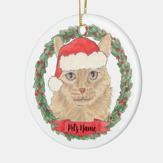 オレンジ色のメインクーン猫のクリスマスギフトをオリジナルで セラミックオーナメント (左)