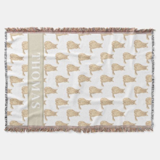 オレンジ色のメインクーン猫 (パーソナライズ) ピンク & ホワイト スローブランケット (正面)