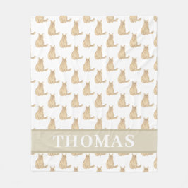 オレンジ色のメインクーン猫 (パーソナライズ) ピンク & ホワイト フリースブランケット