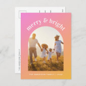 オレンジ色のメリーピンクと明るい写真のアーチ型フレーム シーズンポストカード (正面/裏面)