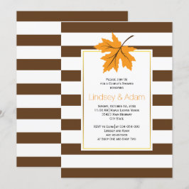 オレンジ色のメープルストライプリーフと結婚のカップルのシャワー 招待状