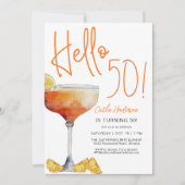 オレンジ色のモダンな50歳の誕生日おめでとう 招待状 (正面)