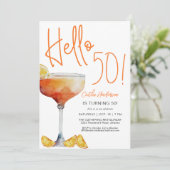 オレンジ色のモダンな50歳の誕生日おめでとう 招待状 (スタンド正面)