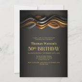 オレンジ色のモダンな50歳の誕生日パーティー 招待状 (正面)