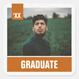 オレンジ色のモダンテクスチャ付き写真の卒業 スクエアシール