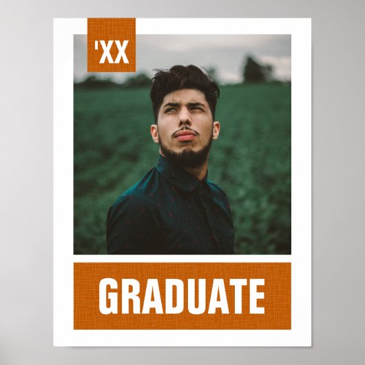 オレンジ色のモダンテクスチャ付き写真の卒業 ポスター (正面)