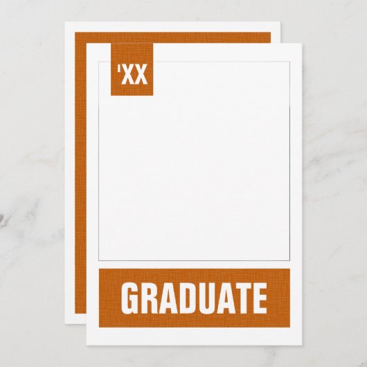 オレンジ色のモダンテクスチャ付き写真の卒業 招待状 (正面/裏面)