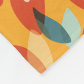 オレンジ色のモダンレトロ幾何葉の70sパターン フリースブランケット (角)