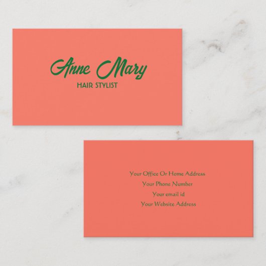 オレンジ色のモダン緑のスクリプはっきりしたト美容師サロン 名刺 (正面/裏面)
