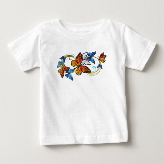 オレンジ色のモナーク蝶の無限大 ベビーTシャツ (正面)