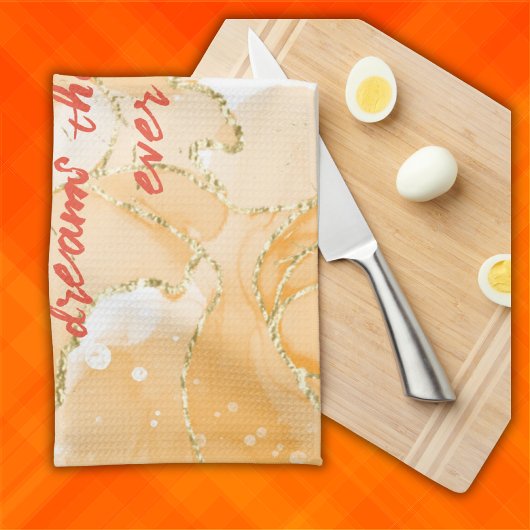 オレンジ色のモノグラムと金ゴールドの疑いが多くの夢を殺す キッチンタオル