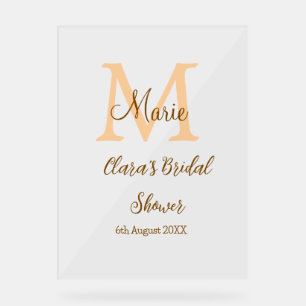 オレンジ色のモノグラムブライダルシャワーの追加モダン名simp アクリルサイン