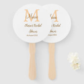 オレンジ色のモノグラムブライダルシャワーの追加モダン名simp ハンドファン (正面&裏面)