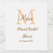 オレンジ色のモノグラムブライダルシャワーの追加モダン名simp ワインラベル (シングルラベル)