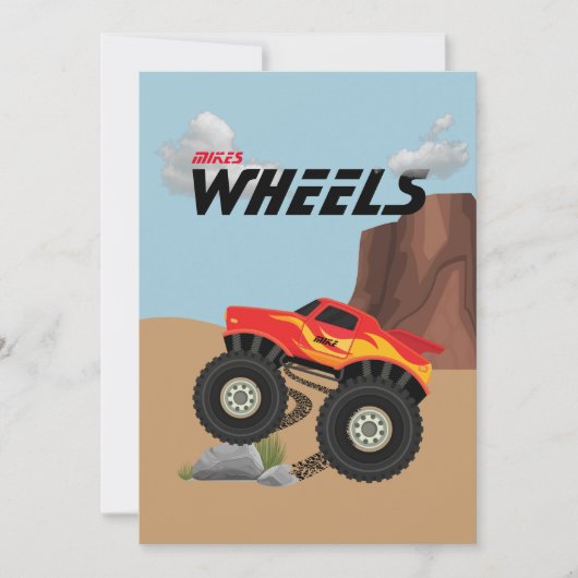 オレンジ色のモンスターの車輪、黄色、赤、緑 招待状 (正面)