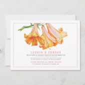 オレンジ色のユリの植物学アートカスタム写真ウェディング 招待状 (正面)