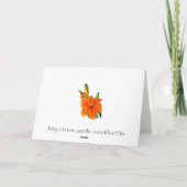 オレンジ色のユリ花、ありがとうノートカード。 サンキューカード (裏面)