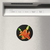 オレンジ色のユリ（黒背景） マグネット (インサイチュ (食洗機))