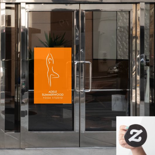 オレンジ色のヨガヴルカサナラインアートシンボル ウィンドウサイン (オフィスドア)