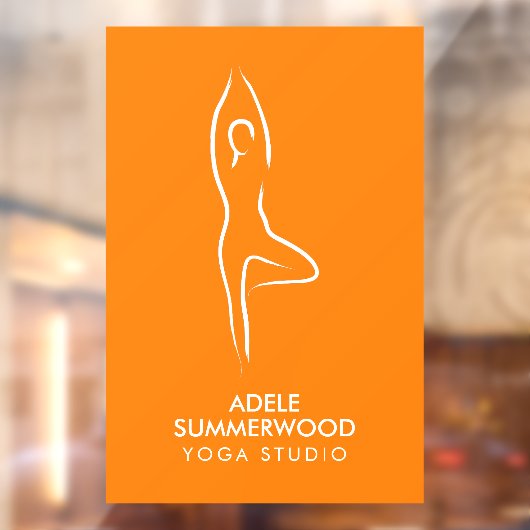 オレンジ色のヨガヴルカサナラインアートシンボル ウィンドウサイン (シート2)