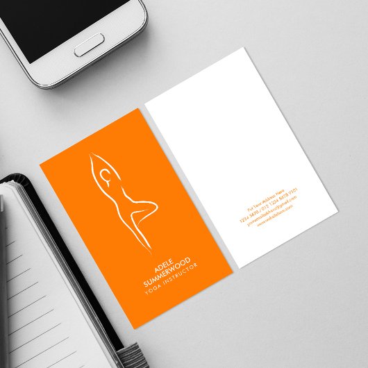 オレンジ色のヨガヴルカサナラインアートシンボル 名刺