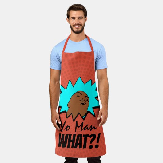 オレンジ色のヨーマンマグショット漫画 エプロン (着用した状態)