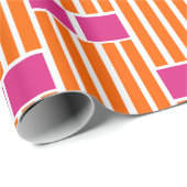 オレンジ色のラインとピンクのボックス ラッピングペーパー (ロールコーナー)