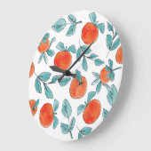 オレンジ色のラインアート:シームレスパターン ラージ壁時計 (傾斜)