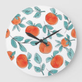 オレンジ色のラインアート:シームレスパターン ラージ壁時計 (正面)