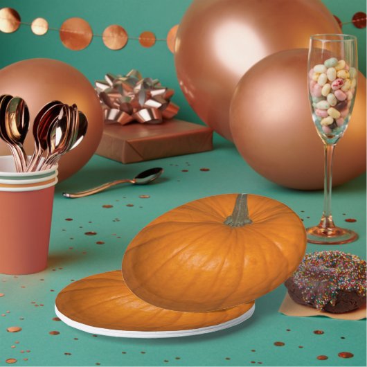 オレンジ色のリアルなハロウィーンカボチャ写真 ペーパープレート (複数)