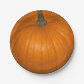 オレンジ色のリアルなハロウィーンカボチャ写真 ペーパープレート (正面)